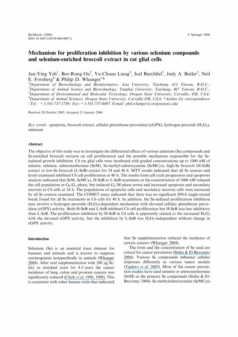 (PDF) Mechanism for proliferation inhibition by various selenium ...
